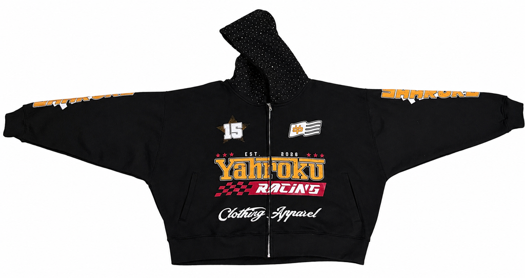 Yahroku Racing Signature Zip Hoodie – Black/Gold Edition